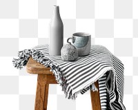 Gray ceramic vase with a mug on a wooden stool design element 