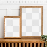 Picture frame mockups on a wooden sideboard table