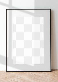 Blank picture frame on parquet floor design element