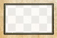 Rectangular black and gold frame with gold swirl border on transparent background