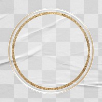 Round gold frame ripple paper texture on transparent background