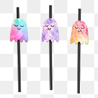 Colorful ghost straws set on a black background design elements