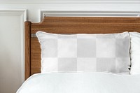 Pillowcase mockup png in a wooden bed