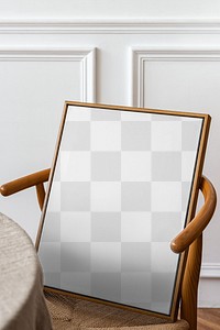 Picture frame mockup png on a retro chair