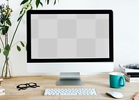 Computer screen PNG mockup, work from home office concept