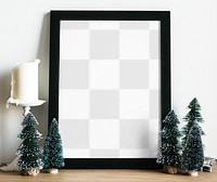 Wooden Christmas picture frame png mockup