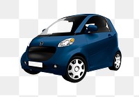 Side view of a blue microcar  in 3D