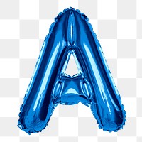 Png foil balloon A clipart, blue alphabet letter, transparent background