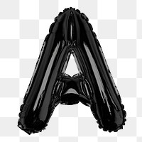 Letter A png sticker, black foil balloon alphabet, transparent background