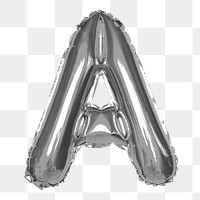 Letter A png sticker, silver foil balloon alphabet, transparent background