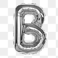 Letter B png sticker, silver foil balloon alphabet, transparent background