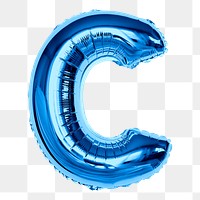 Png foil balloon C clipart, blue alphabet letter, transparent background