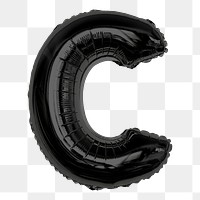 Letter C png sticker, black foil balloon alphabet, transparent background