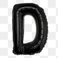 Png foil balloon D clipart, black  alphabet letter, transparent background