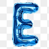 Png foil balloon E clipart, blue alphabet letter, transparent background