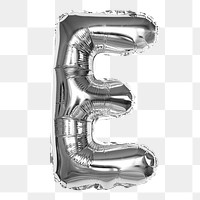 Letter E png sticker, silver foil balloon alphabet, transparent background