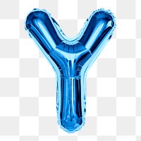 Png alphabet Y clipart, blue foil balloon, transparent background