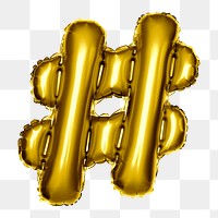 Gold hashtag png balloon sticker, party decoration, transparent background
