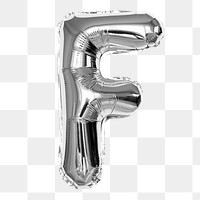 Letter F png sticker, silver foil balloon alphabet, transparent background