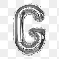 Letter G png sticker, silver foil balloon alphabet, transparent background