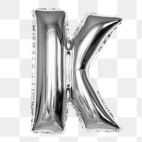 Letter K png sticker, silver foil balloon alphabet, transparent background