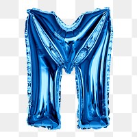 Blue alphabet M png clipart, foil balloon letter, transparent background