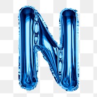 Blue alphabet N png clipart, foil balloon letter, transparent background