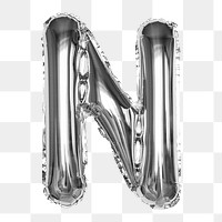 Letter N png sticker, silver foil balloon alphabet, transparent background