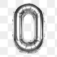 Letter O png sticker, silver foil balloon alphabet, transparent background