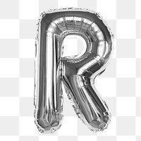 Letter R png sticker, silver foil balloon alphabet, transparent background