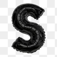 Png alphabet S clipart, black foil balloon, transparent background