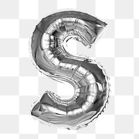 Letter S png sticker, silver foil balloon alphabet, transparent background