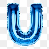 Blue alphabet U png clipart, foil balloon letter, transparent background