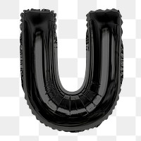 Png alphabet U clipart, black foil balloon, transparent background