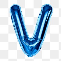 Alphabet V png clipart, blue foil balloon letter, transparent background