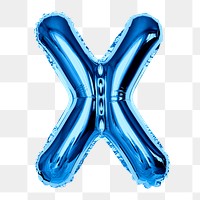 Blue alphabet X png clipart, foil balloon letter, transparent background