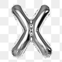 Letter X png sticker, silver foil balloon alphabet, transparent background