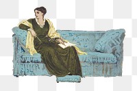 A woman sitting on a sofa transparent png