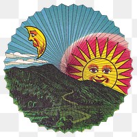 Smiling celestial sun rise and crescent moon paper lantern design element