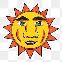 Celestial sun face with ray sticker with white border