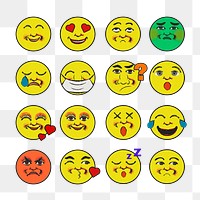 Vintage yellow round emoji collection design element