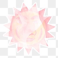 Pink celestial sun face with ray sticker with white border