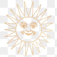 Gold smiling celestial sun face with ray line art design element