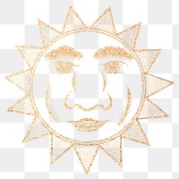 Gold celestial sun face with ray line art design element