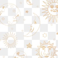 Gold celestial sun moon and stars pattern design element