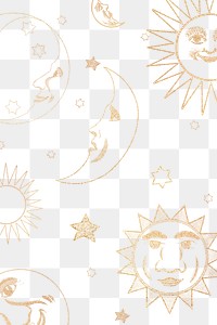 Gold celestial sun moon and stars pattern design element