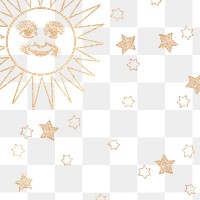 Gold celestial sun face with stars pattern design element