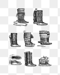PNG Eskimo shoes and boots set illustration, transparent background