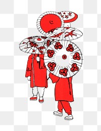 PNG Drawing of oriental parasols, transparent background