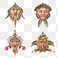 Troll medieval mythical creature element set, remix from The Model Book of Calligraphy Joris Hoefnagel and Georg Bocskay